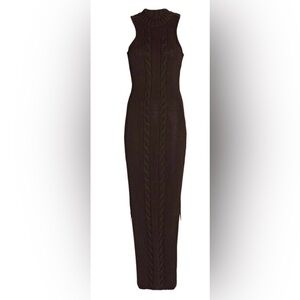 Joslin Chocolate Brown Cable Knit Cotton Cashmere Sleeveless Midi Dress L